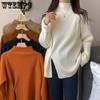 Осенне-зимний свитер-пуловер женский полувысокий ворот вязаный базовый свитер свободный разрез дизайн пуговиц толстый топ
