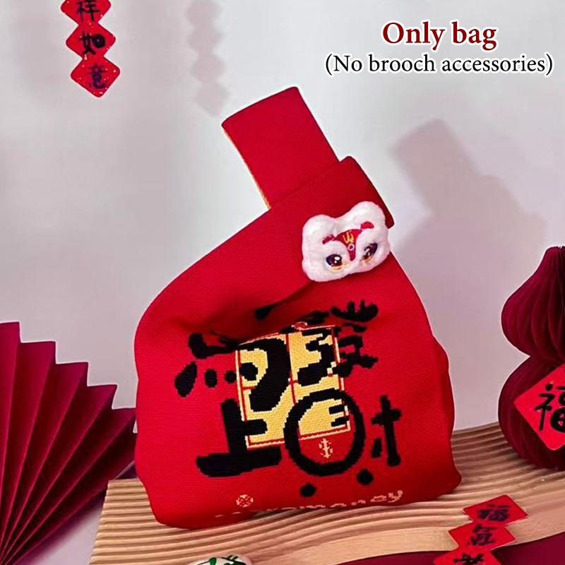 2026 Новогодний Мультяшный Талисман Пони Вязаный Подарочный Мешок Ручной Мешок для Конфет Большая Вместимость Мешок на Завязках на Запястье Милые Многоразовые Сумки для Покупок