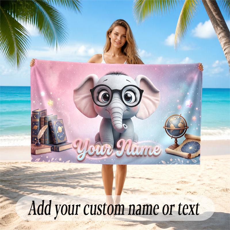 Animals Theme Soft Beach Towel Personalized Custom Name Text Towel Portable for Beach Pool Travel