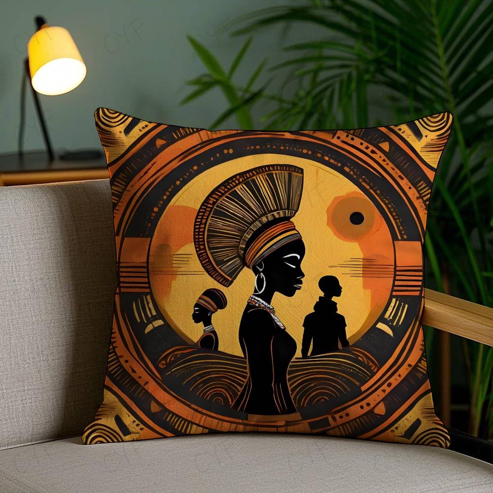 African Tribal Ethnic Style Theme Double-Sided Printed Pillow Cover Short Plush Suitable Living Rooms Sofas Throw Cushion Cover