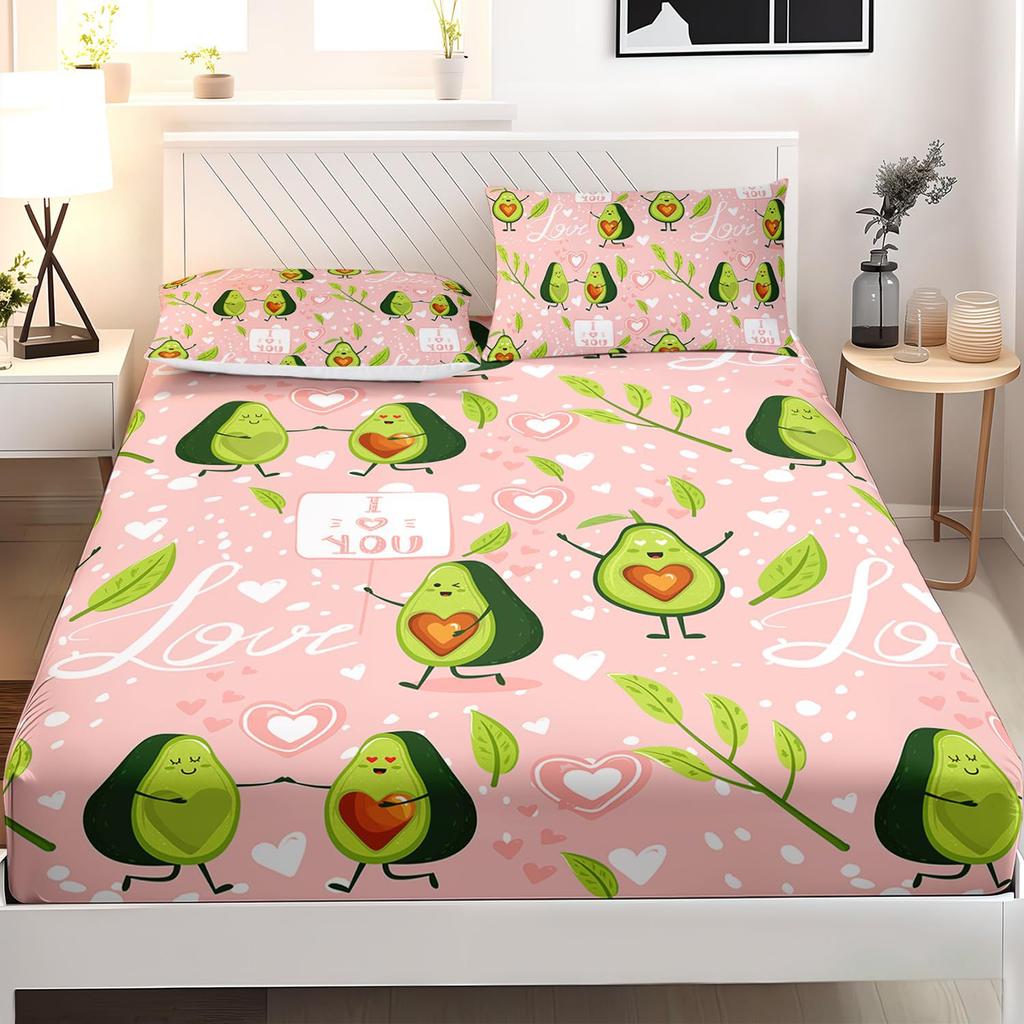 Любовь Авокадо Узор Шапка на Кровать Комплект из Трех Предметов Цифровая Печать Постельное Белье Шапка на Кровать Комплект из Трех Предметов Дети И Взрослые