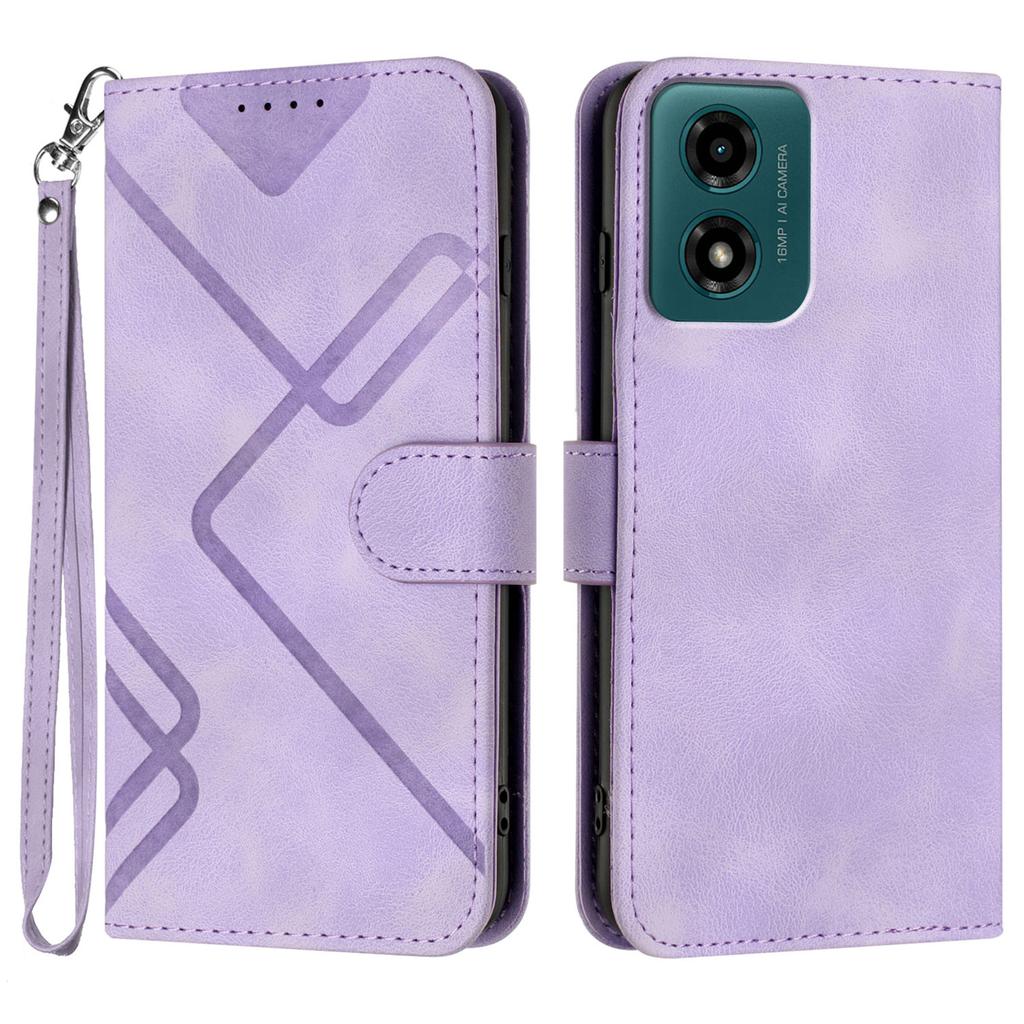 For Motorola Moto G04 4G/Motorola Moto G04s 4G/Motorola Moto G24 4G/Motorola Moto E14 4G Wallet Case Line Imprinted PU Leather Phone Cover with Strap