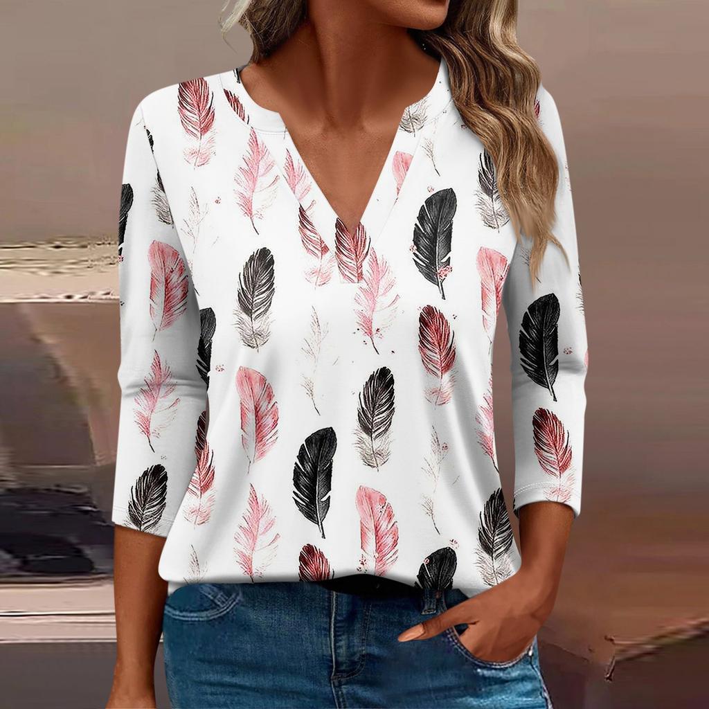 Women's T Shirt Tee Printed 3/4 Sleeve Daily Weekend Fashion Basic V Neck Regular Top