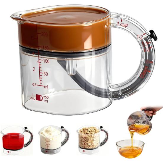 Регулируемая мерная чашка 4-в-1 с эргономичной ручкой, дно с толкателем, мерная чашка с двойной шкалой для приготовления пищи