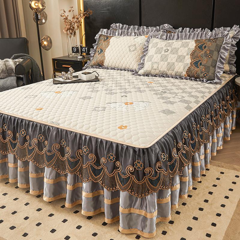 Летний латексный коврик из ледяного шелка, летний коврик из трех частей, кружевная юбка-кровать, съемное покрывало в европейском стиле, коврик для кондиционирования воздуха, постельные принадлежности