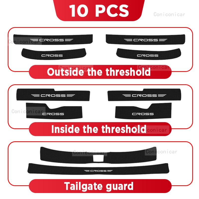 Car Carbon Fiber Door Sill Sticker For TOYOTA COROLLA CROSS Hybrid 2022-2024 Threshold Pedal Anti-scratch Decoration Accessories