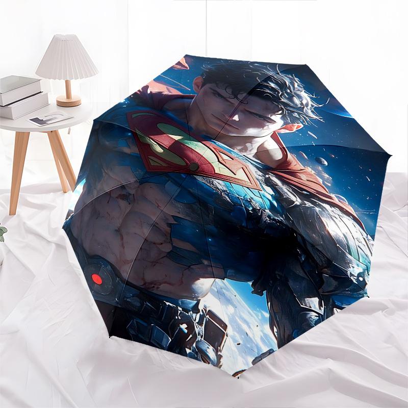 1pc Superman Space Automatic Folding Umbrella - Compact 8-Rib Design, Durable Plastic & Iron1089L