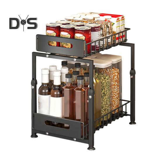 Стеллаж для хранения на кухне, прочный, большой грузоподъемности, регулируемая высота, двухъярусный органайзер под раковиной с выдвижными ящиками