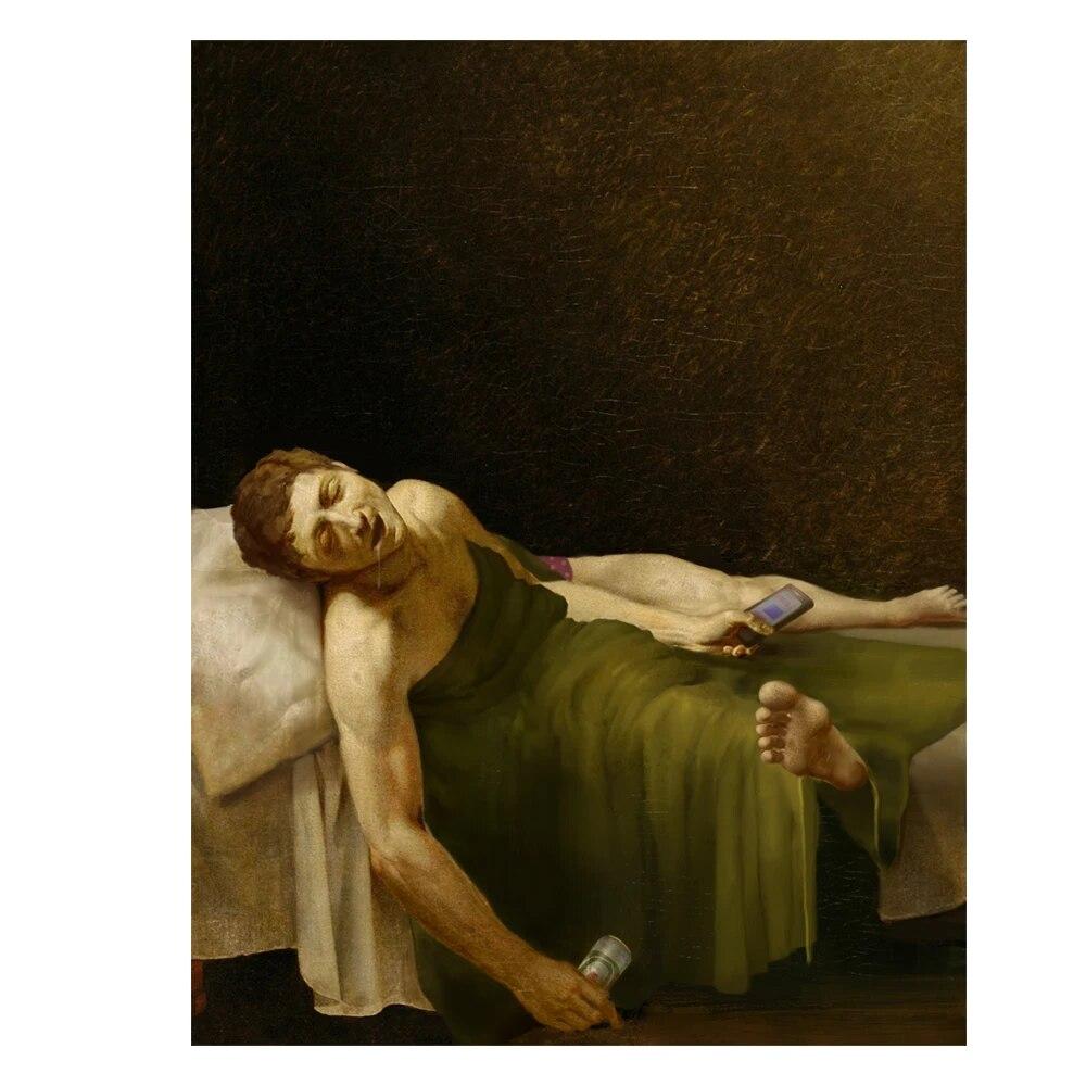 Забавная винтажная картина маслом, художественный постер, принты «Смерть Марата», холст, настенная живопись, современные картины для декора гостиной