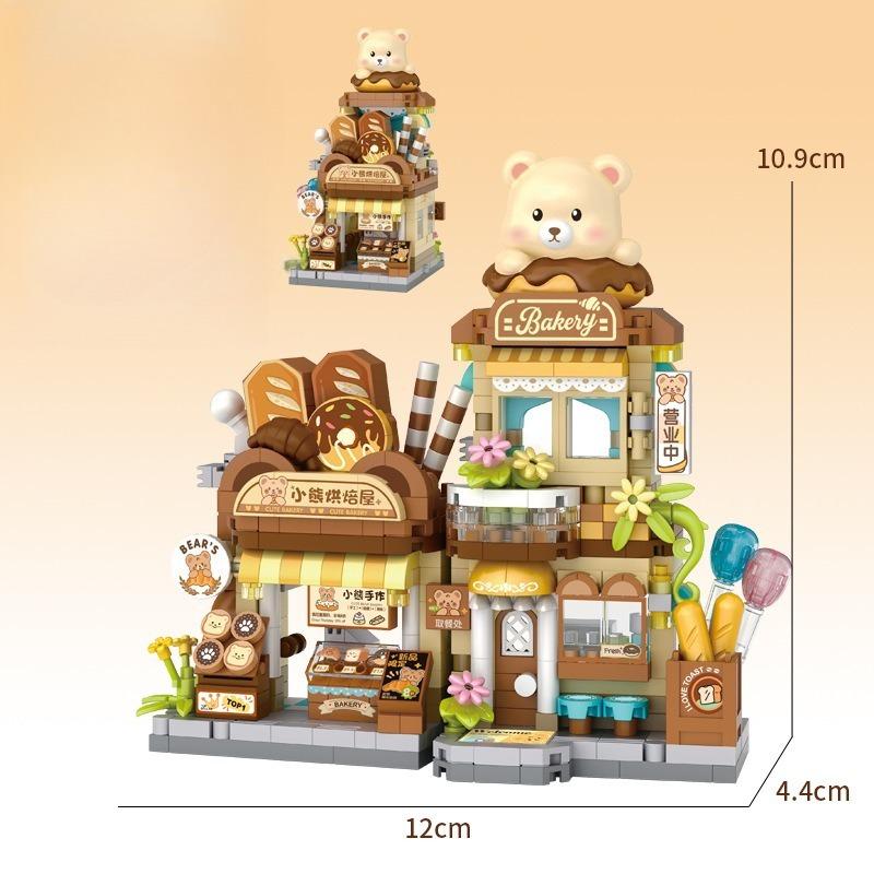 Foldable Street View Series Capybara House Panda Book Shop Mold Block Building Blocks Chinese Mini City Shop Bricks Toy for Kid