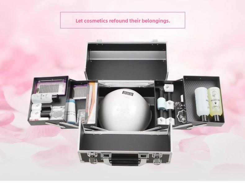 Алюминиевый ящик для косметики и инструментов для дизайна ногтей, татуировок и наращивания ресниц - двойной, открытый, студенческий ящик для хранения