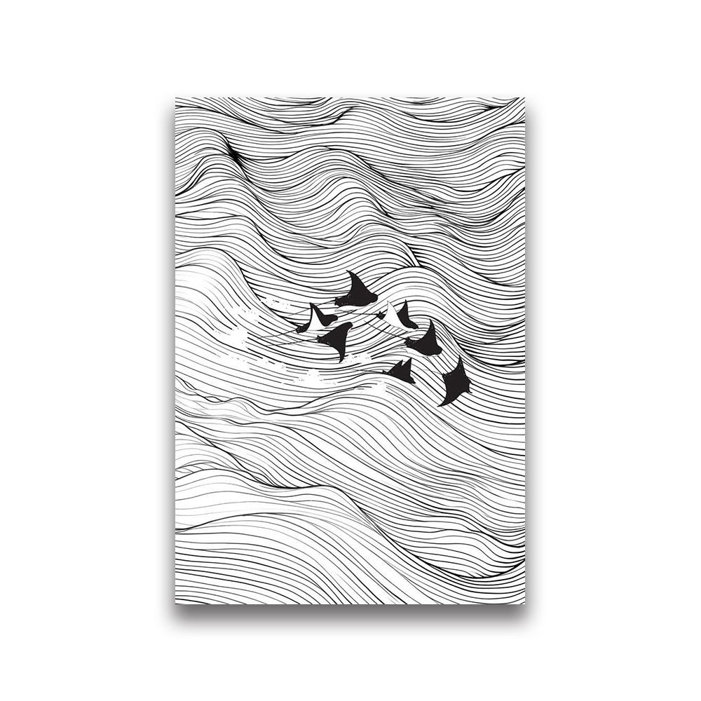 Waves Line Art Pictures Surfing Penguin Manta Dolphin Whale Prints Canvas for Home Living Room ation