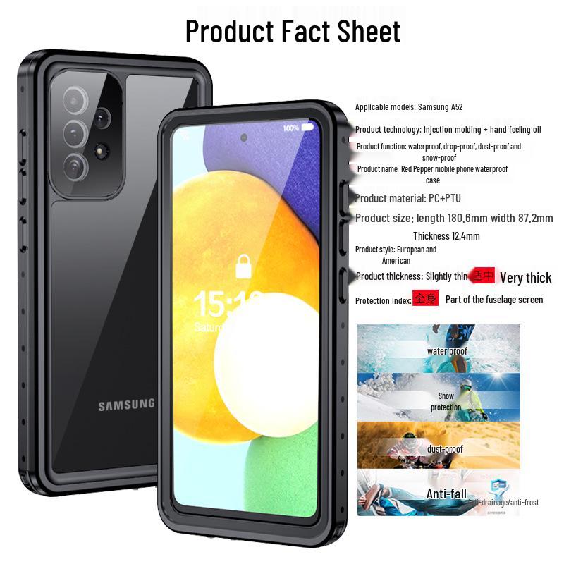 Водонепроницаемый противоударный чехол Красный перец для Samsung A52/A53 - Полная защита для улицы и дайвинга