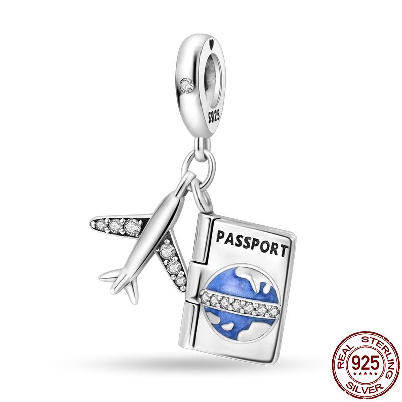 925 Sterling Silver Travel Series Camera Bicycle Tower Compass Bag Pendant Charm Fit 4mm Aperture Bracelet DIY Bead Jewelry Gift