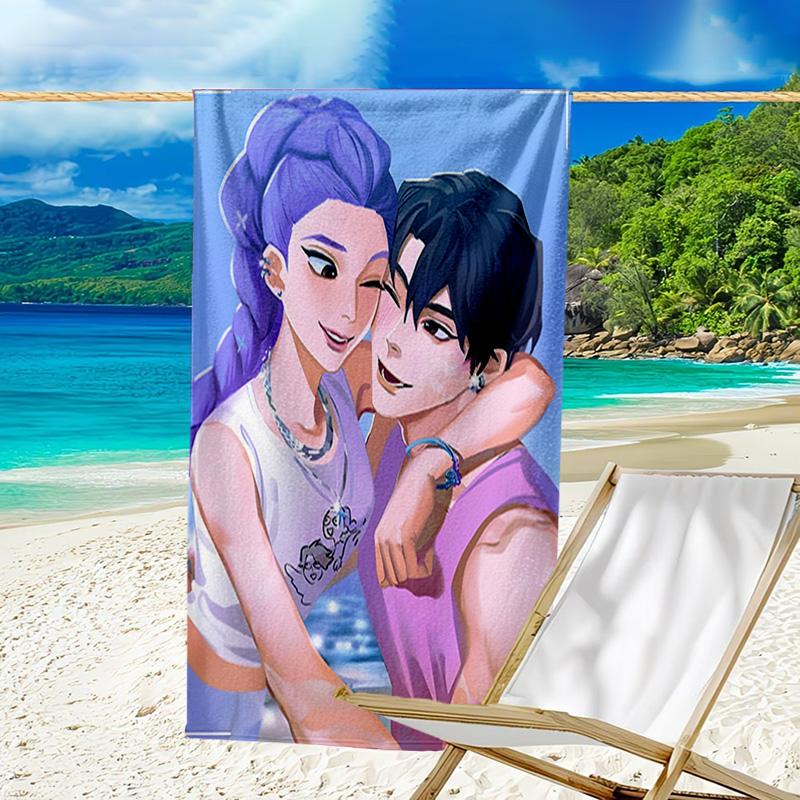 1pc KPop Demon Hunters19 Beach Towel, Beach and Seaside Swimming Pool Equipment, Fashion Pattern, Rectangular, Travel Essentials