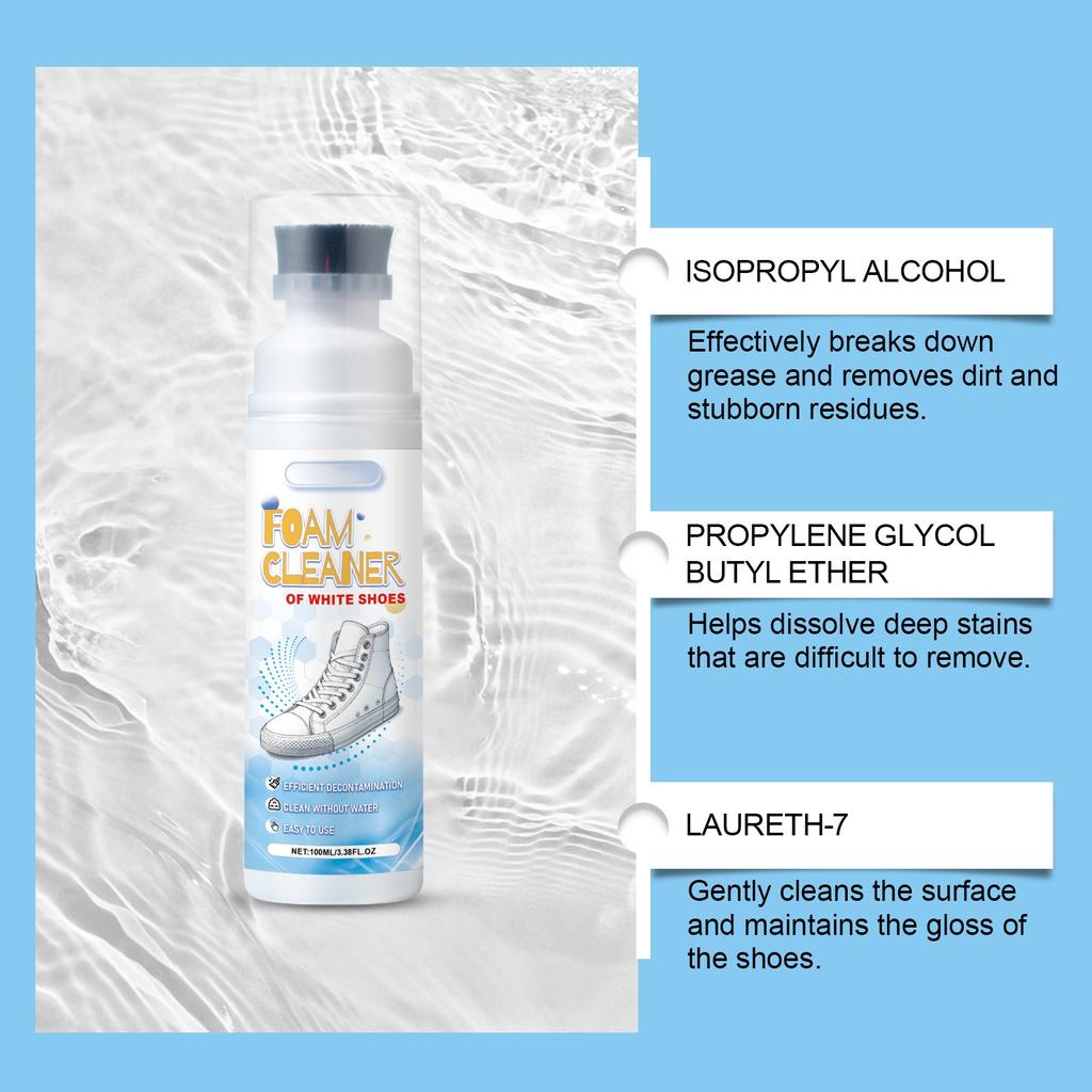 Средство для чистки обуви белого цвета, пена для сухой чистки, средство для чистки спортивной обуви, пена для чистки обуви без воды, 100 мл
