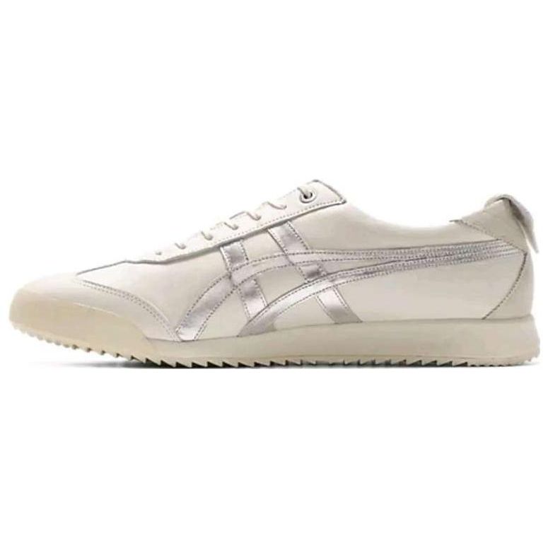ONITSUKA TIGER Mexico 66 Leather Round Toe Lace-Up Shock Absorbing Wear-Resistant Low-Top Casual Shoes Unisex Sneaker White Silver 1183B889-106