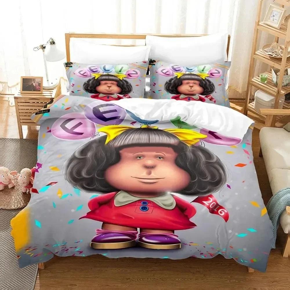 3D Print Fashion Mafalda Cartoon Bedding Set Boys Girls Twin Queen Full Size Duvet Cover Pillowcase Bed Adult Bedroom