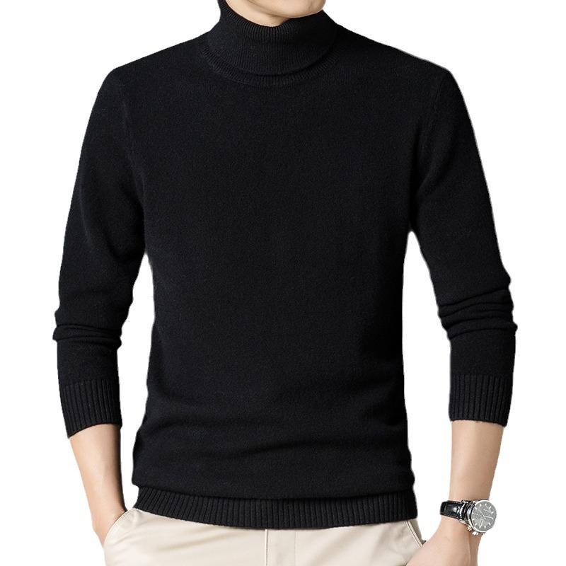 Spring And Autumn Men'S Middle-Aged And Young High Neck Long Sleeve Casual Simple Comfortable Soft Wool Sweater