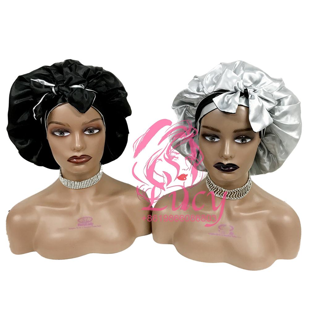 FREE SAMPLE Satin Bonnets Sleeping Caps Double Layer Women Silk Durags Head Tie Headband Designer Hair Bonnet With Custom logo