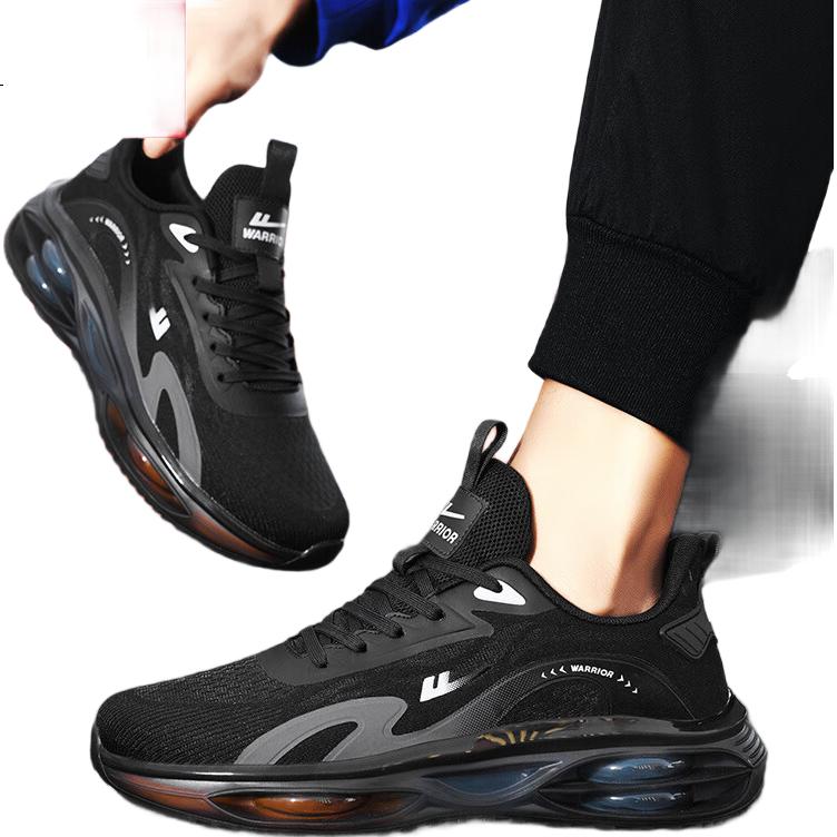 Warrior Men's Shoes, Autumn Breathable Mesh Casual Youth Running Air Cushion Shock-Absorbing Sneakers, Black/white/gray, Size 39