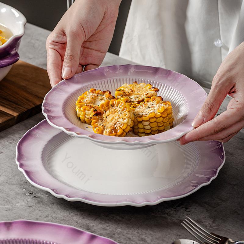 Легкая роскошная фиолетовая керамическая тарелка для изысканных блюд в ресторане высокого класса, рыбная тарелка, десертные тарелки для послеобеденного чая во французском стиле