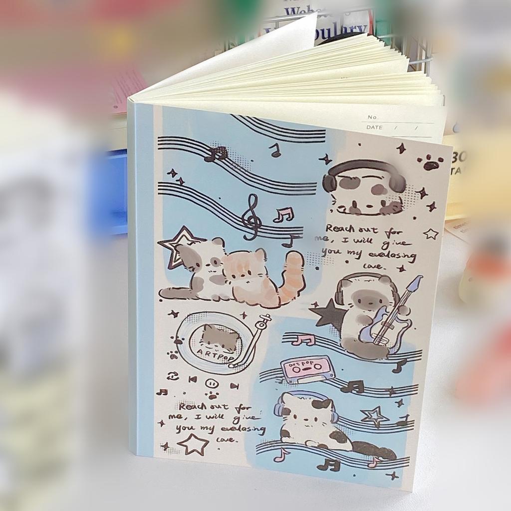 Vintage Notebook Cute Cartoon Cat Puppy Coil Notepad Kawaii Student Scrapbook A5 Horizontal Line Big Journal Back To School