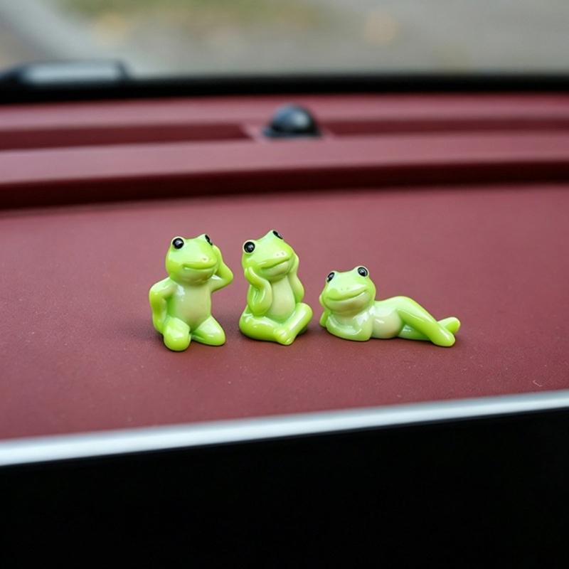 Set of 3 Frogs Desk Decors Mini Resin Figurines with Playful Poses for Monitor Top Shelves Entryway Tables Styling or Car Dashboard Display