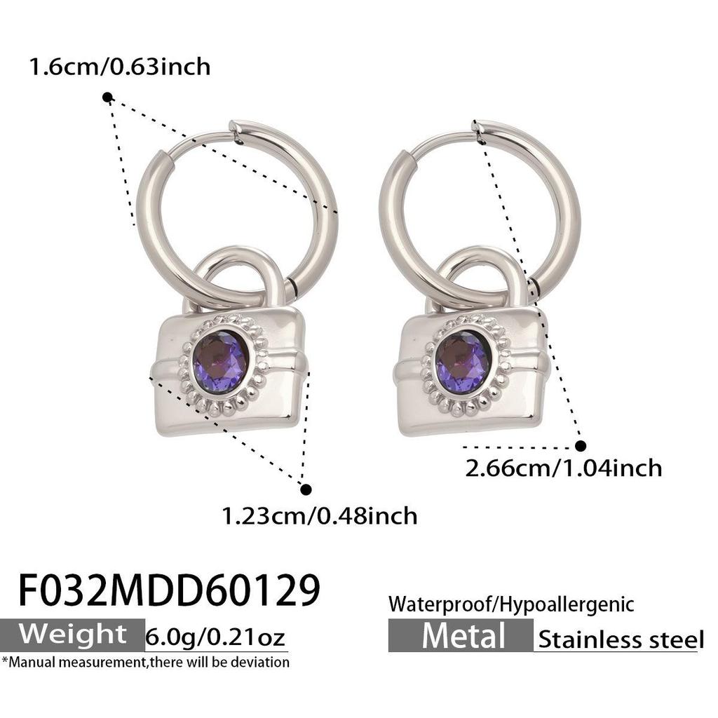 Zircon Inlaid Cross Lock Earrings - Stylish, Versatile Stainless Steel Pendant