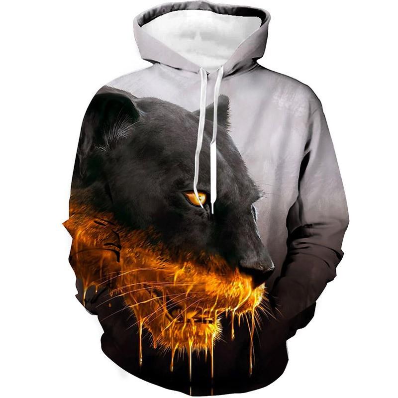 Новый уличный тренд, трехмерная цифровая печать головы волка, мужской повседневный свитер с капюшоном и длинными рукавами