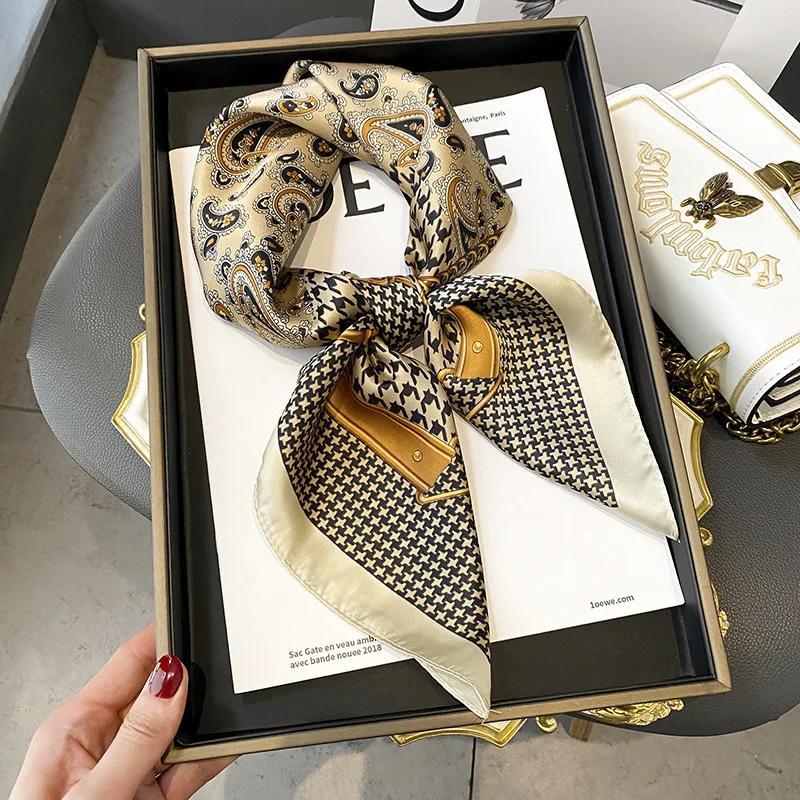Luxury Design Chain Print Square Silk Scarf Lady Thin Neck Scarves Fashion Summer Sunscreen Headscarf For Women Bandana 70x70cm