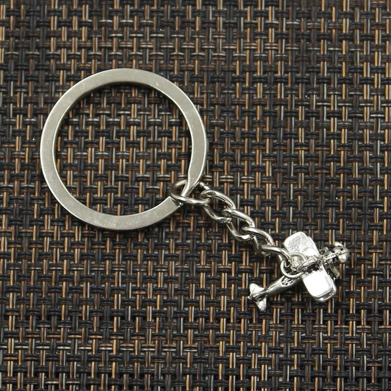 Fashion 30mm Key Ring Metal Key Chain Keychain Jewelry Antique Silver Color Plated Airplane Plane Biplane 19x9x13mm Pendant
