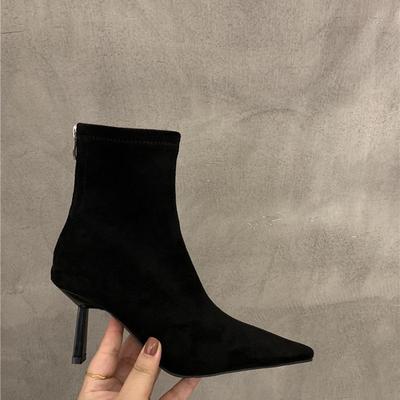 Осенняя и зимняя обувь больших размеров, удобные женские сапоги на шпильках, с острым носком и короткими рукавами