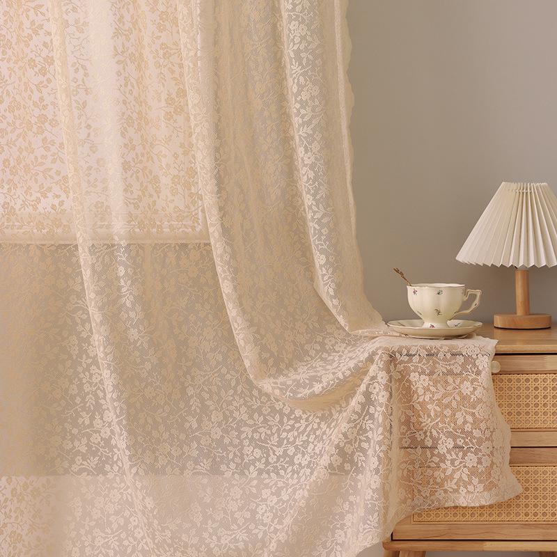 Summer Fresh White Lace Floral Curtains with Hollow Design for Living Room & Balcony