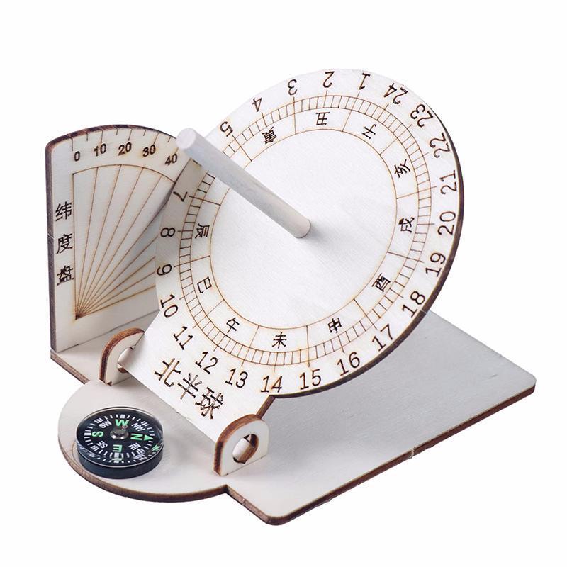 1 Pcs Diy Equatorial Sundial Clock Wooden Scientific Model Teaching Aid Educational Toys For Kids Desk Craft Accessories
