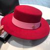 British retro style white fashion woolen jazz top hat women's hat trendy brand French celebrity versatile flat top hat