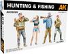 AK Interactive Hunting Fishing Figure Set of 4 Plastic Model AK35026 1/35 & (Human/Animal)