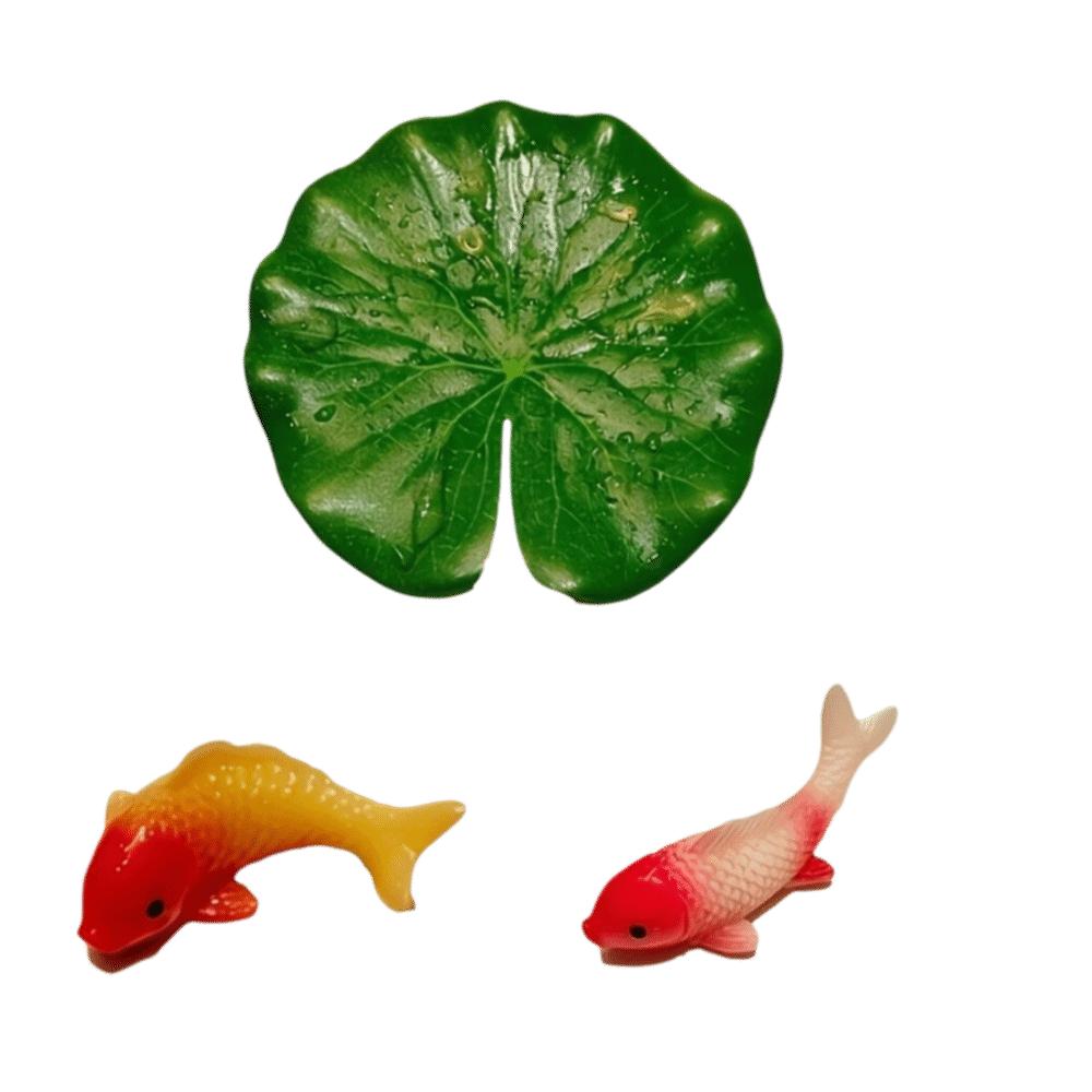Lifelike Cat Drinking Water Ornament Realistic Artificial Floating Lotus Leaves Pond Decor