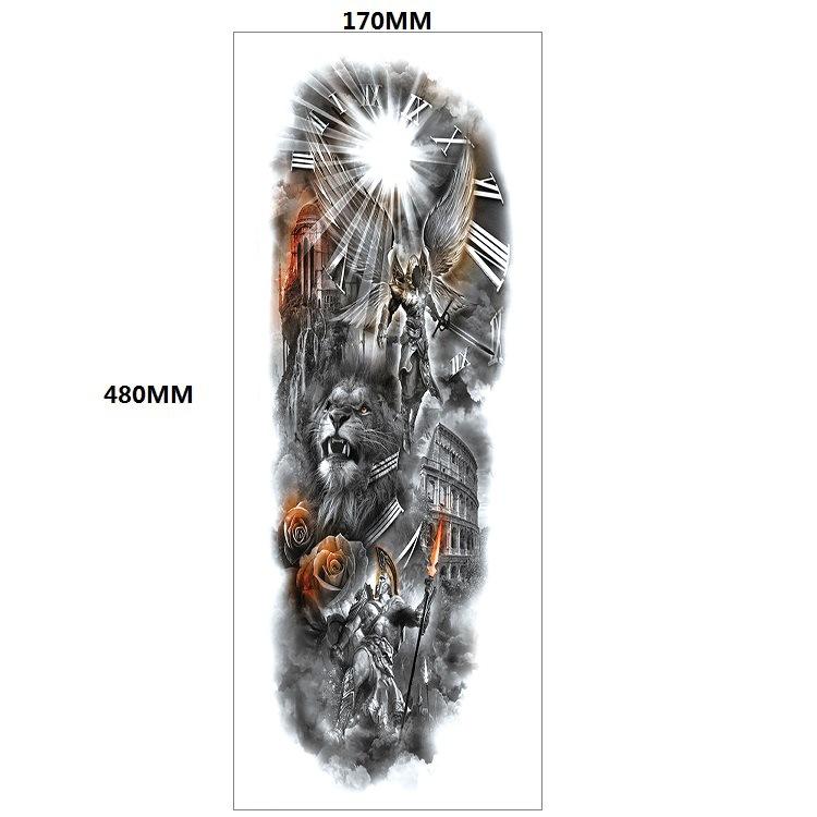 Водонепроницаемая татуировка на всю руку с изображением головы льва и тигра, большой узор, цветочная татуировка на руку, большой узор, переносимая водой, наклейка с ветром