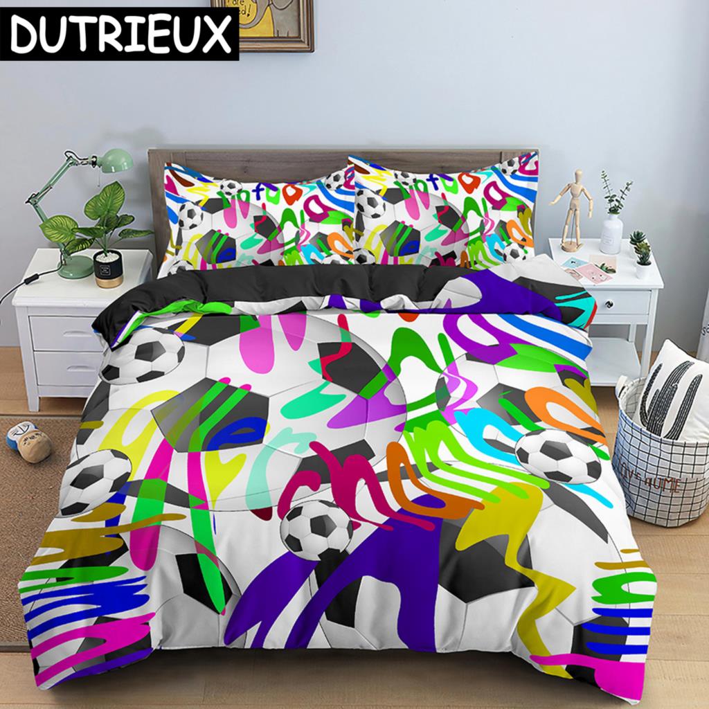 Пододеяльник с 3D-футболом, двуспальный комплект постельного белья, 2/3 предмета, наволочка с застежкой-молнией, полиэстеровый чехол размера King Size