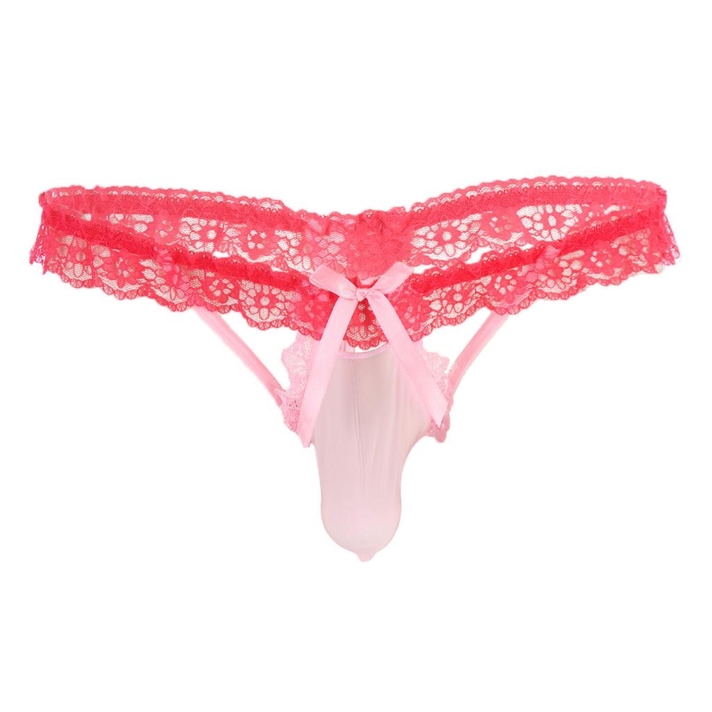 Мужские кружевные стринги с цветочным принтом, нижнее белье Sissy, сексуальная сумка с бантом, стринги, бикини, ночное белье Sissy