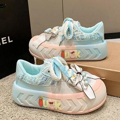 Модные 5 см новые дизайнерские милые женские кроссовки с бабочкой и узлом, модные туфли на платформе с большим носком, для скейтборда, ходьбы, тенниса для девочек