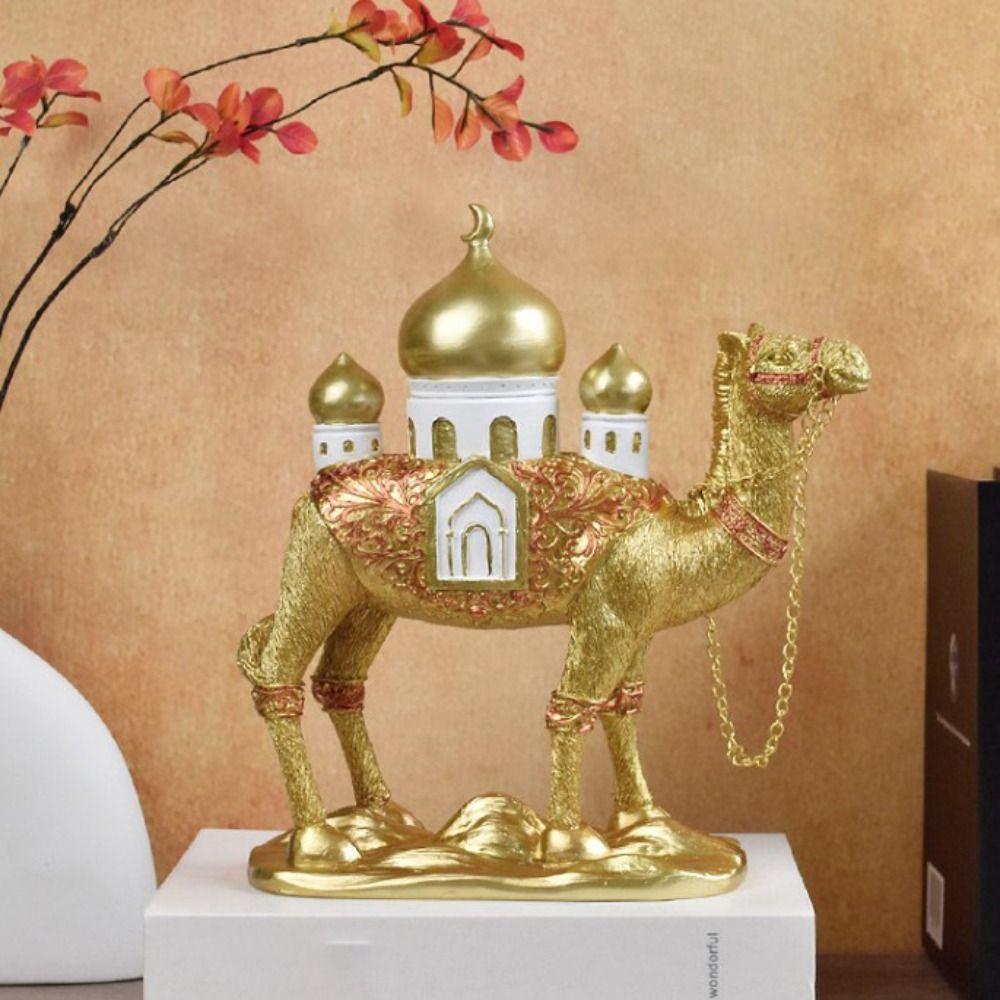 Gold Eid Mubarak Camel Statue Resin Camel Sculpture Light Luxury Ramadan Camel Figurine Party