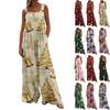 Women's Christmas Print Solid Wide Leg Strapless Tank Pocket Casual Onesie