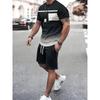 Boutique Men's Summer Casual Sports Short Sleeve Suit Simple Splicing Printed Round Neck T Shirt Drawstring Pocket Shorts Suit
