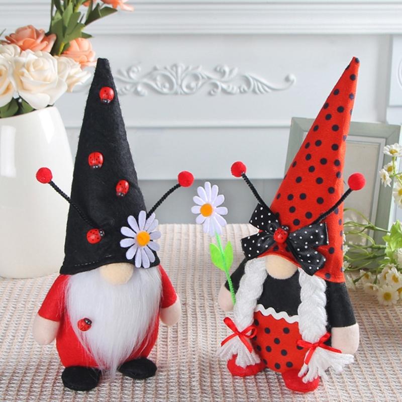 Ladybug Gnomes Tomtes Nisse Swedish Dwarfs Faceless Doll for Halloween Kitchen