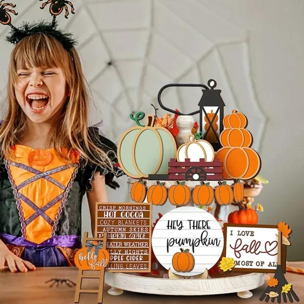 Halloween Tiered Tray Decorations Cute Letter Signs Fall Table Centerpieces