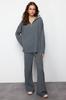Women's Bottom-Top Set Fashion New Season Gray Comfortable Cut High Collar Basic Knitwear Bottom-Top Set
