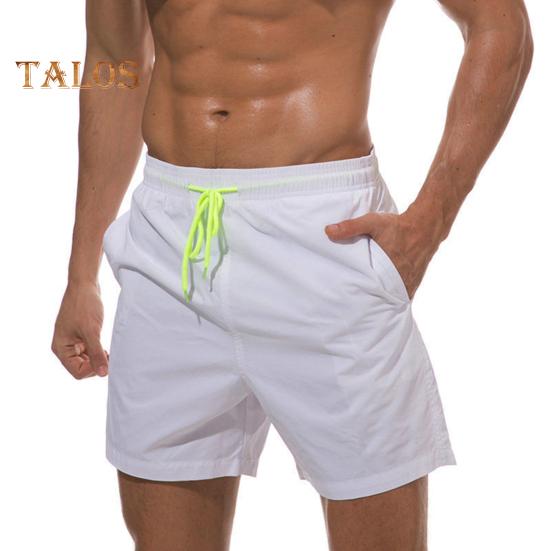 Мужские пляжные шорты с завязками на талии, регулируемые по фигуре, повседневные шорты с карманами, однотонные универсальные шорты для повседневной носки