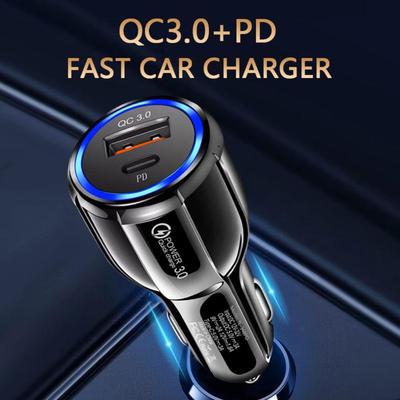 Автомобильное зарядное устройство QC 3.0 и PD 12W 30W с 2 портами, Быстрая зарядка, В прикуриватель, Flash Charge для телефонов, Автомобильный адаптер